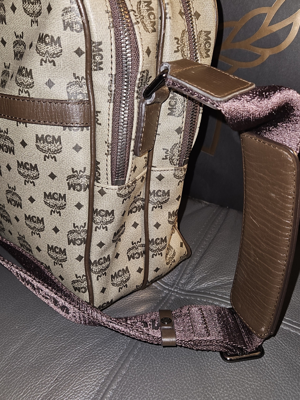 MCM Coated Canvas Messenger with Brown Trim - Picture 5 of 7